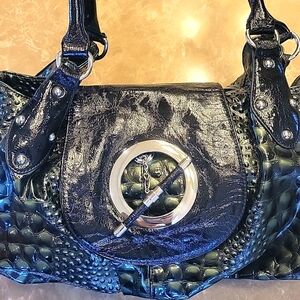 Stunning faux croc patent satchel in hunter green